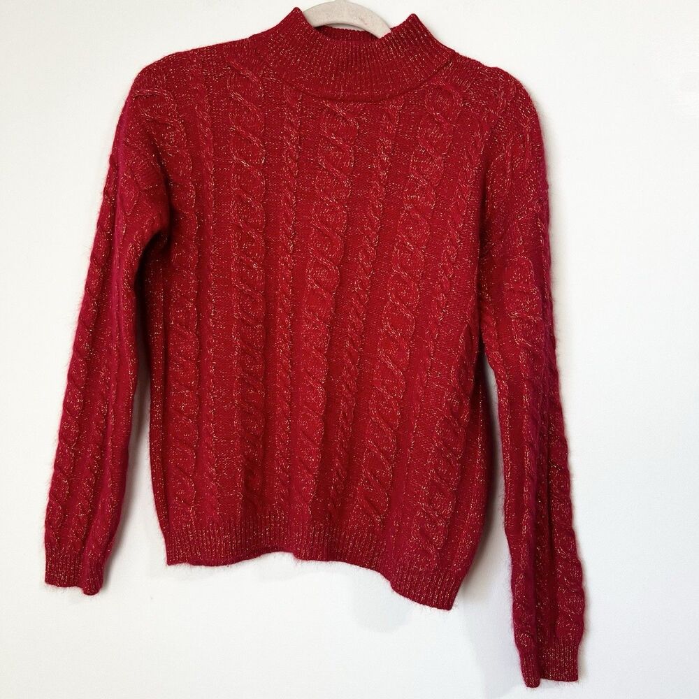 Vintage YarnWorks Sweater Red Cable Knit Christmas Holiday Women’s L Wool Angora